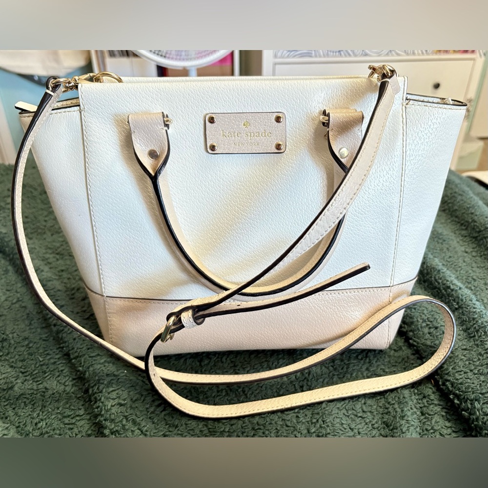 Kate Spade Wellesley Camry Cream Pale Pink Tan Satchel Bag Removable Strap
